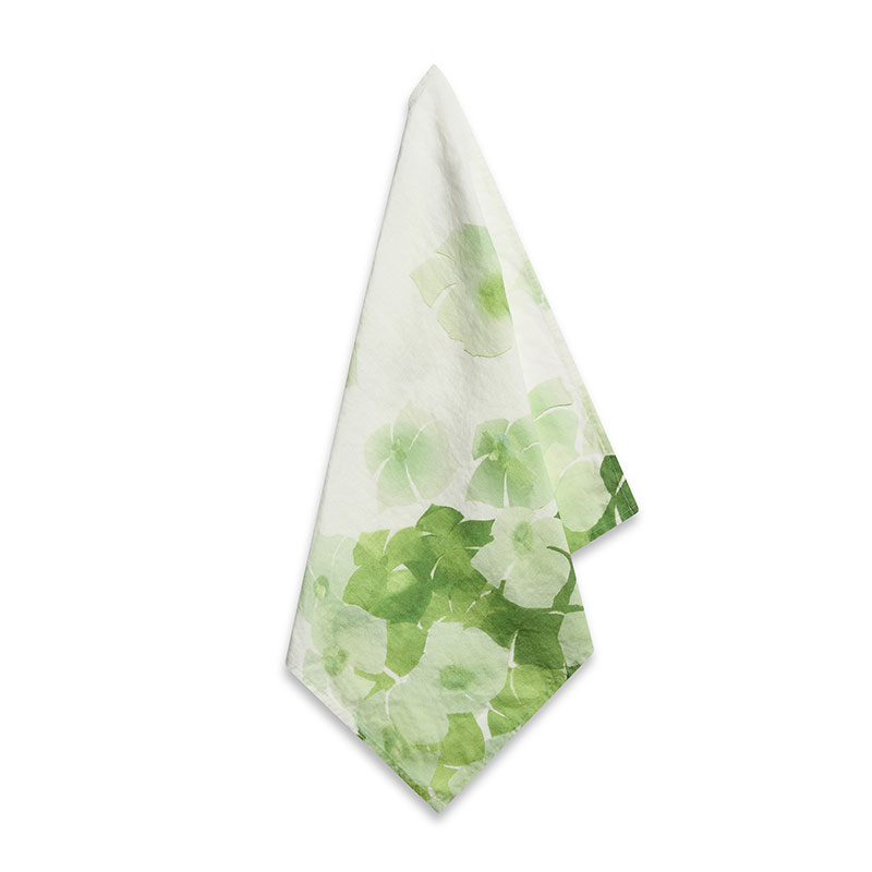 White Hydrangea Linen Napkin, 50cm x 50cm, Green-1