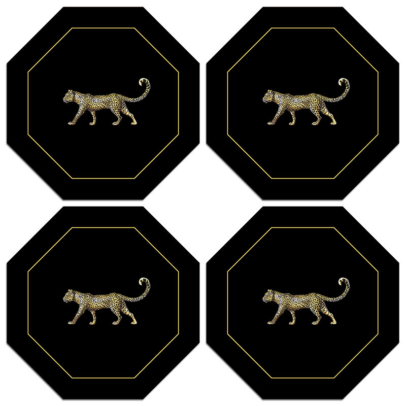 Leopard Set of 4 Table Mats, D28cm, Glossy Black-0