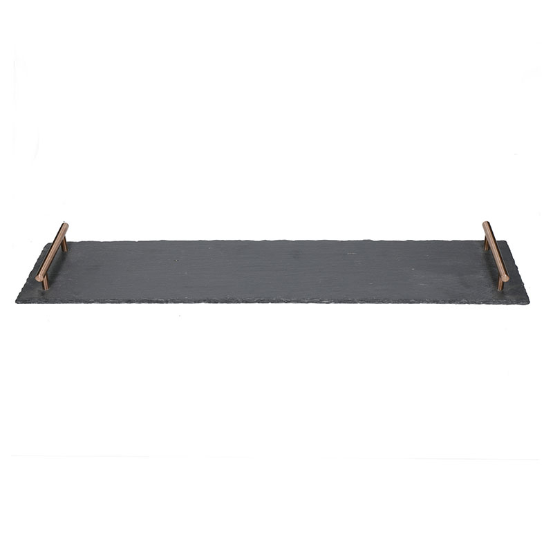 Serving platter with handles, L60 x W15 x H4cm, slate/copper-2