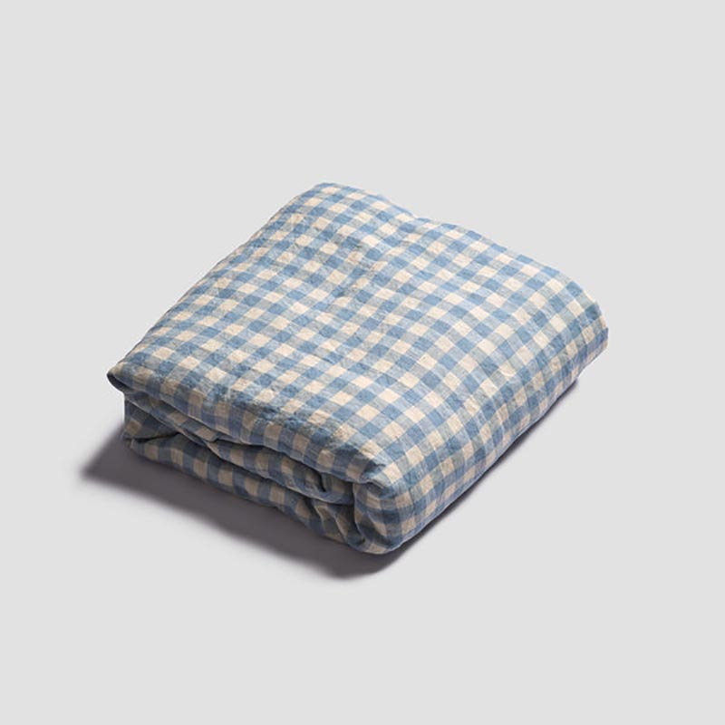 Gingham Double Fitted Sheet, Warm Blue-3