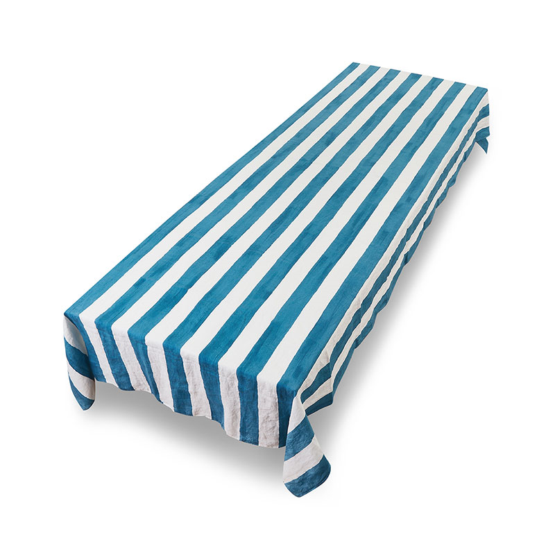 Stripe Linen Tablecloth, 300cm x 165cm, Sky Blue-2