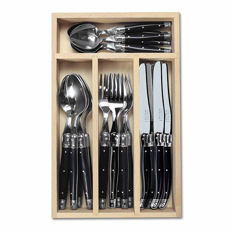 24 Piece Cutlery Set in Tray, Black-0