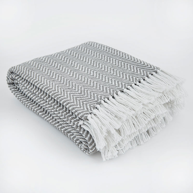 Herringbone Blanket, 250cm x 130cm, Slate Grey-1