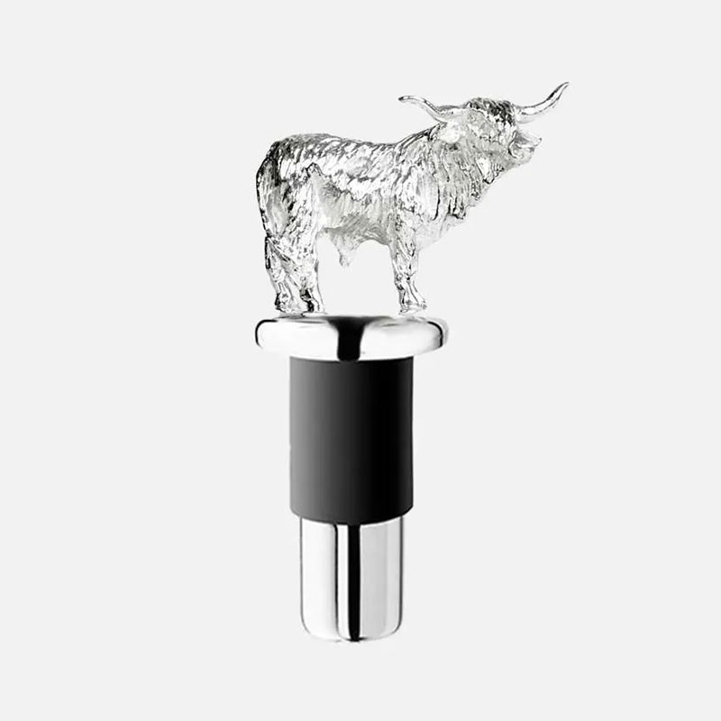 Highland Cow Silver Plated Bottle Stopper, 8.5 x 4.5cm, Silver-0