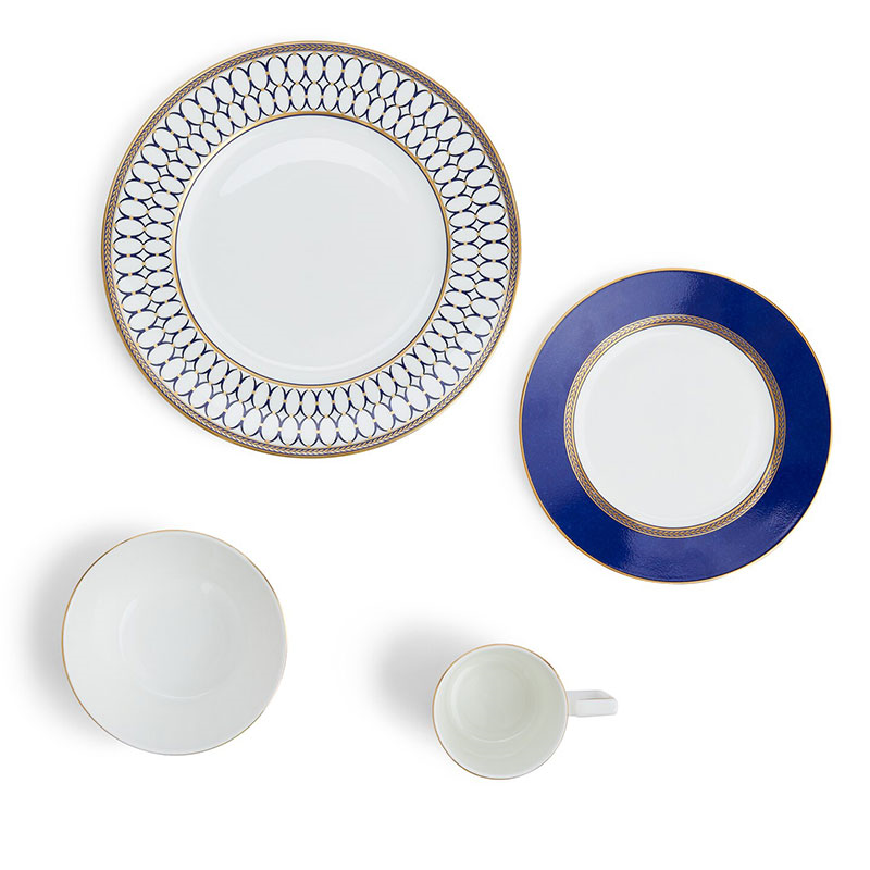 Renaissance Gold 4 piece dinnerware set, White-3