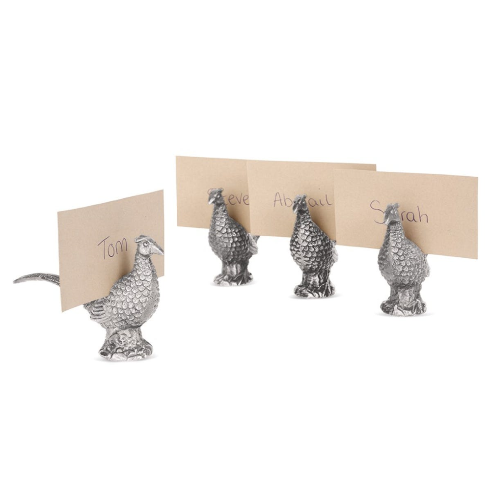 Pheasant Set of 4 place card holders, 6 x 11cm, Aluminium And Nickel Plate-0