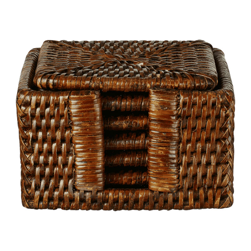 Rattan Set of 6 Coasters, 12cm, Brown-2