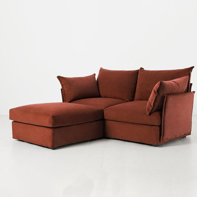 Model 06 Velvet 2 Seater Sofa With Chaise, Brick-4