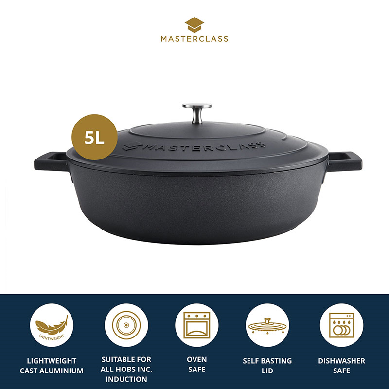 Cast Aluminium Casserole Dish, 5L, Black-8