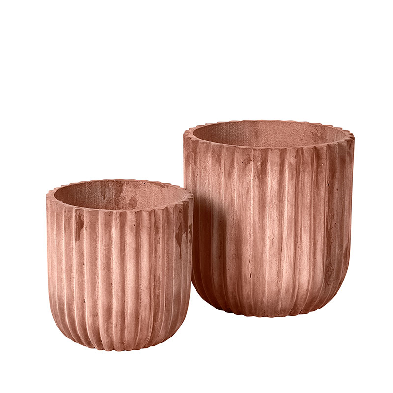 Fiber Set of 2 Planters, D37 x H37cm, Teracotta-0