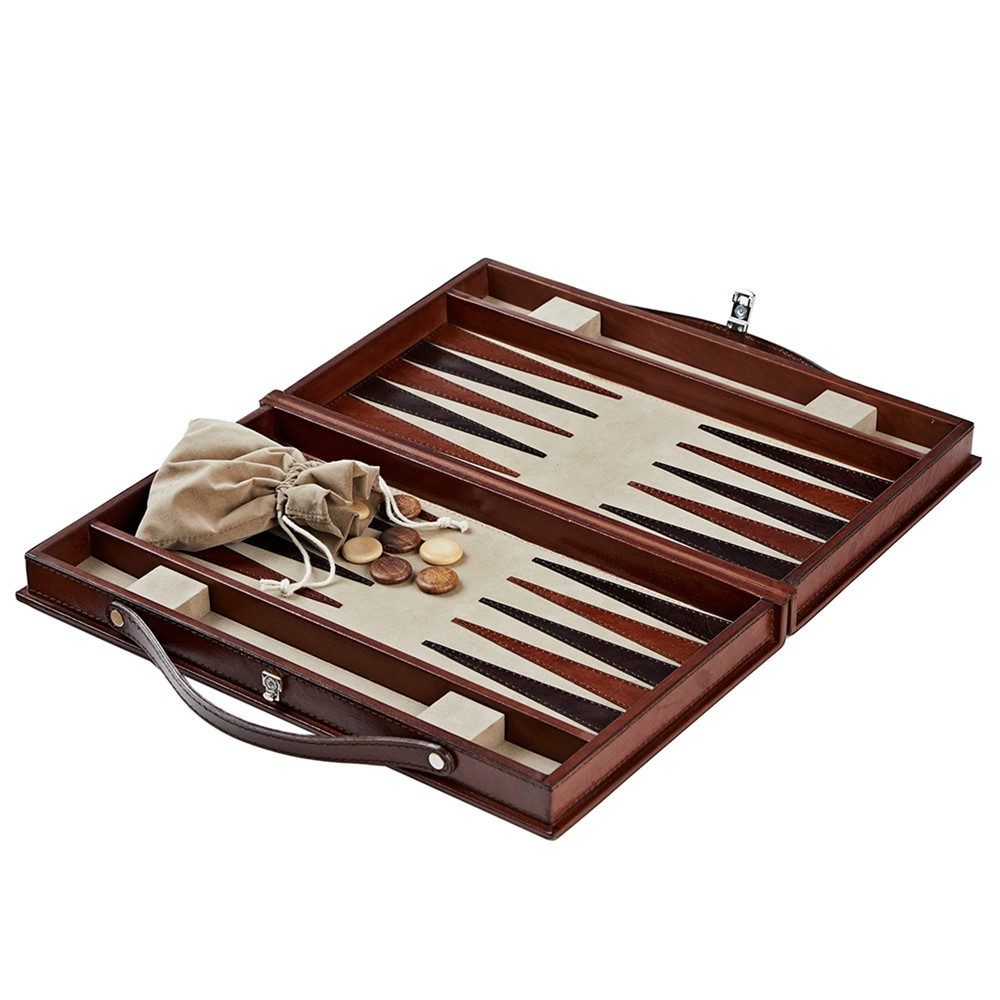 Backgammon set, W23 x D39cm, Tan Leather-1