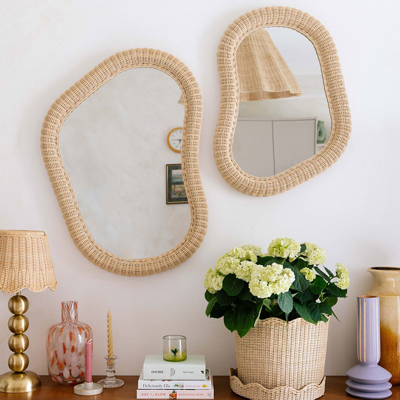 Joy Rattan Asymmetric Mirror, 70cm, Natural-0