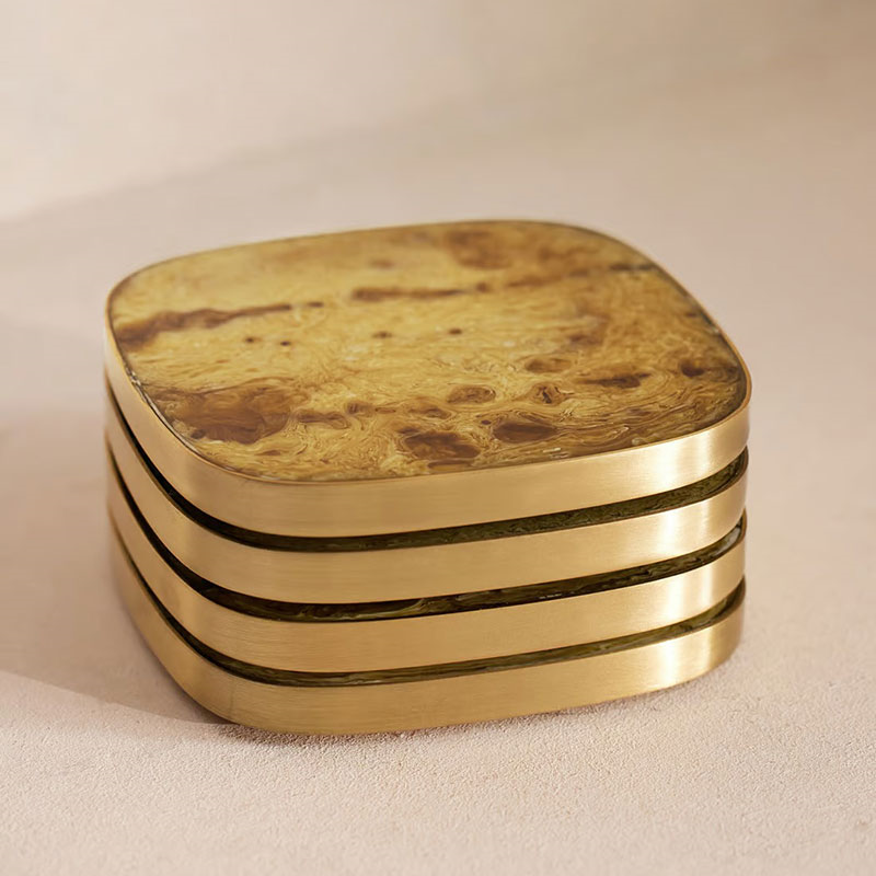 Bodiam Set of 4 Coasters, 10 x 10cm, Brown & Brass-0