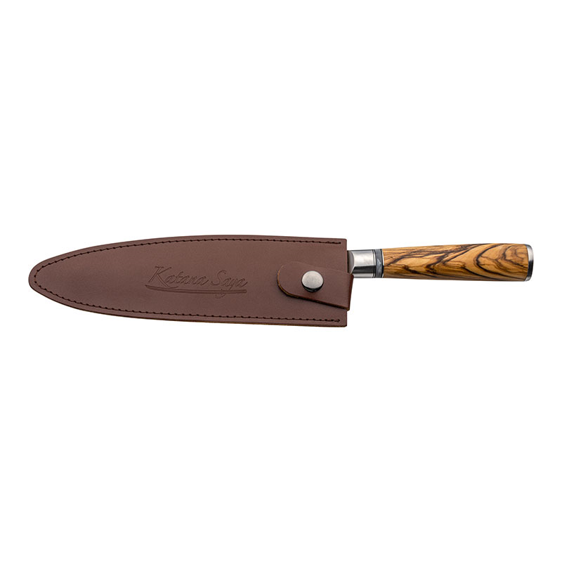 Katana Saya Olive Wood Chef's Knife, 20cm Damascus Blade-1