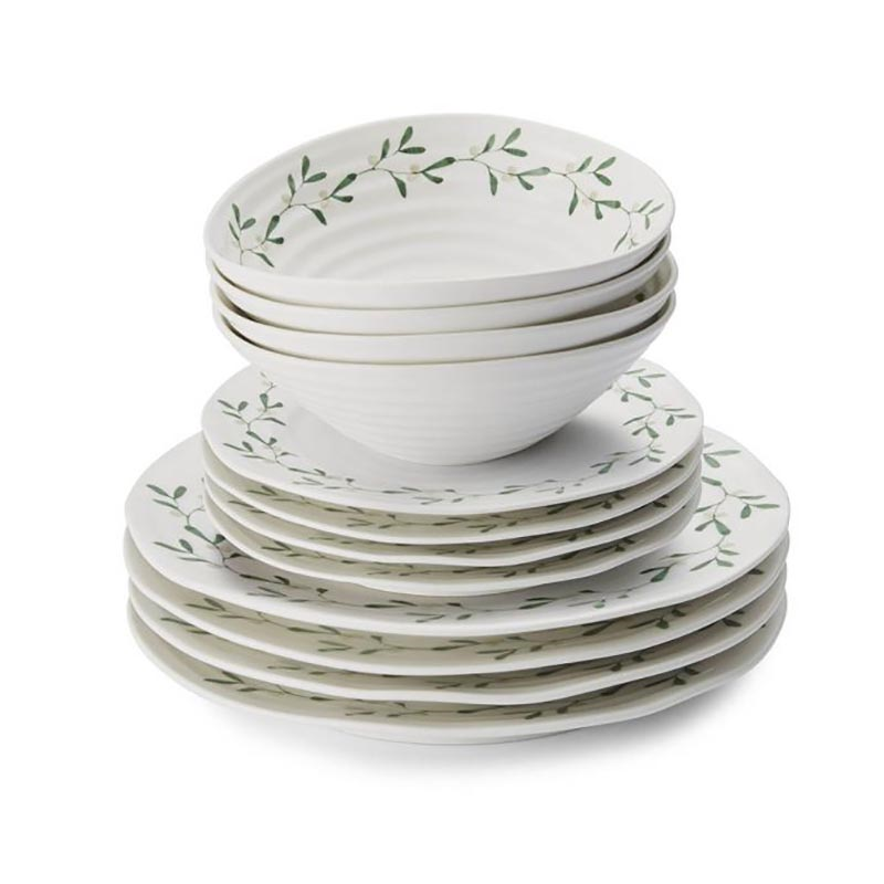 Mistletoe 12 Piece Dinnerware Set, White/Green-5