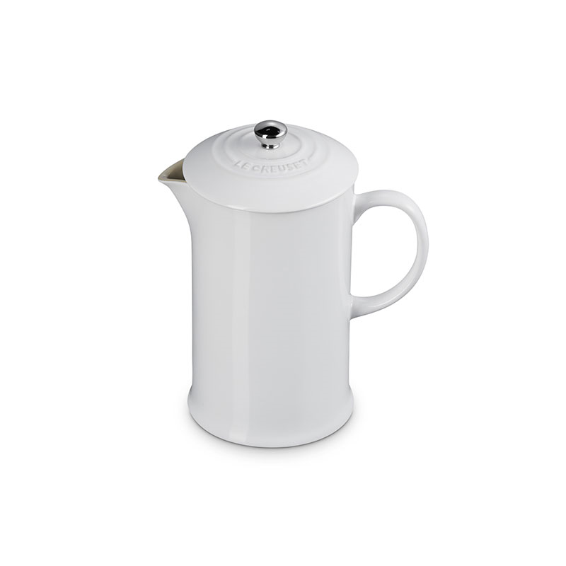 Stoneware Cafetiere with Metal Press, 1L, White-2