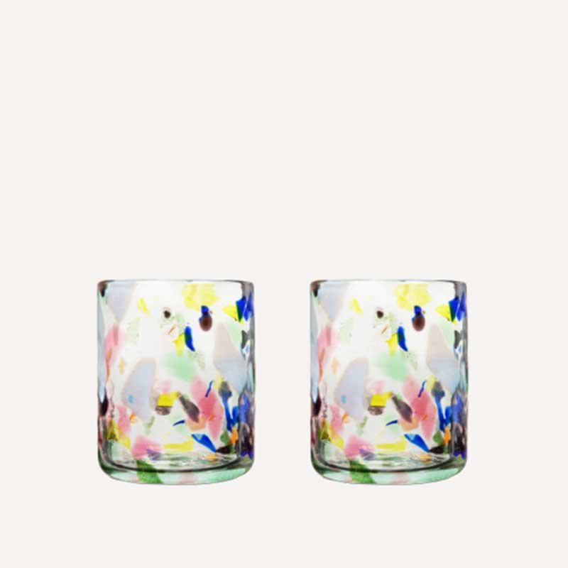 Terrazzo Set of 2 Hand Made Glass Tumblers, H11cm, Multicolour-5