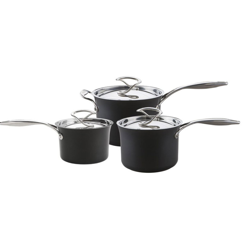 Style Hard Anodised 3 Piece Saucepan Set-0