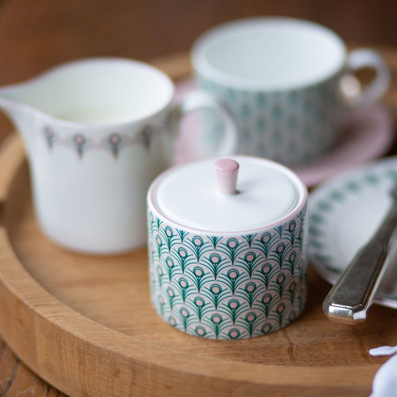 Peacock Sugar Bowl, 240ml, Teal & Blush Pink-4