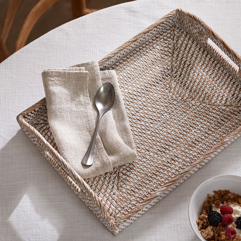 Rattan Serving Tray, White-1