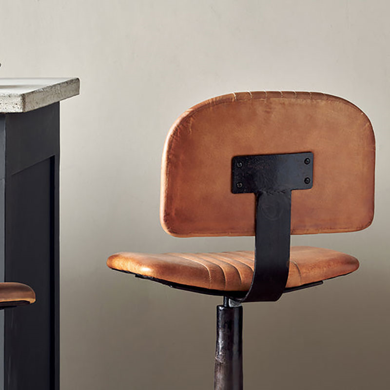 Narwana Bar Chair, Aged Leather & Iron-4