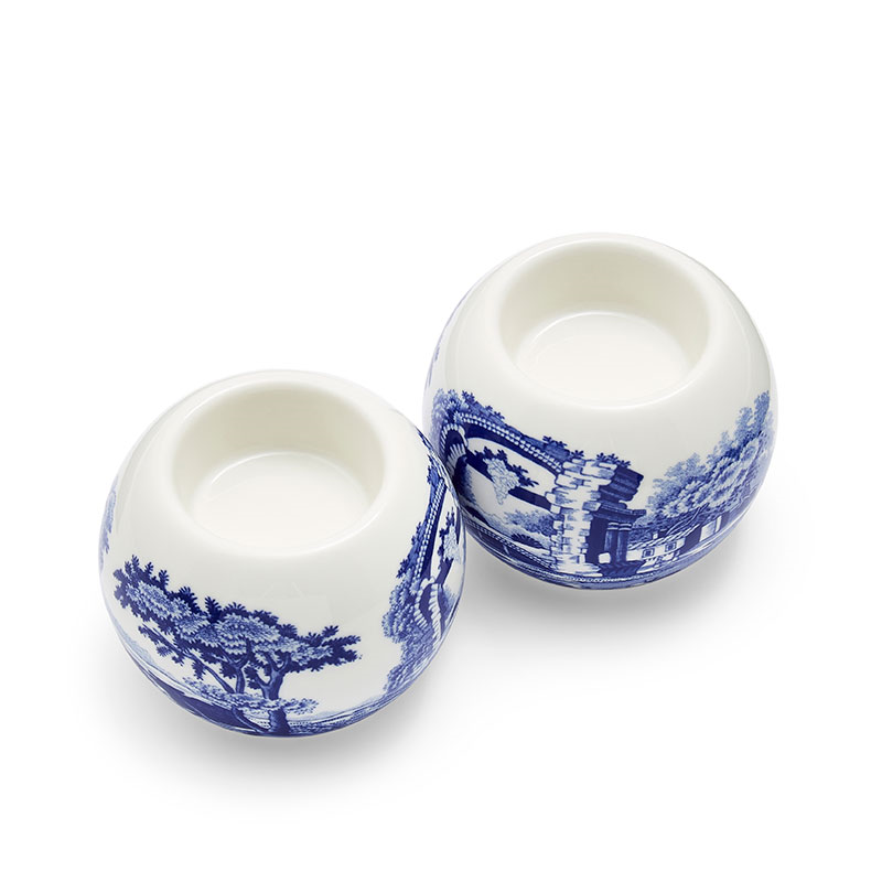 Blue Italian Set of 2 Tealight Holders, H6 x D8cm, Blue-3