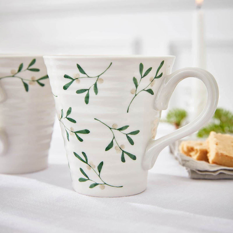 Mistletoe Set of 2 Mugs, 355ml, White/Green-1