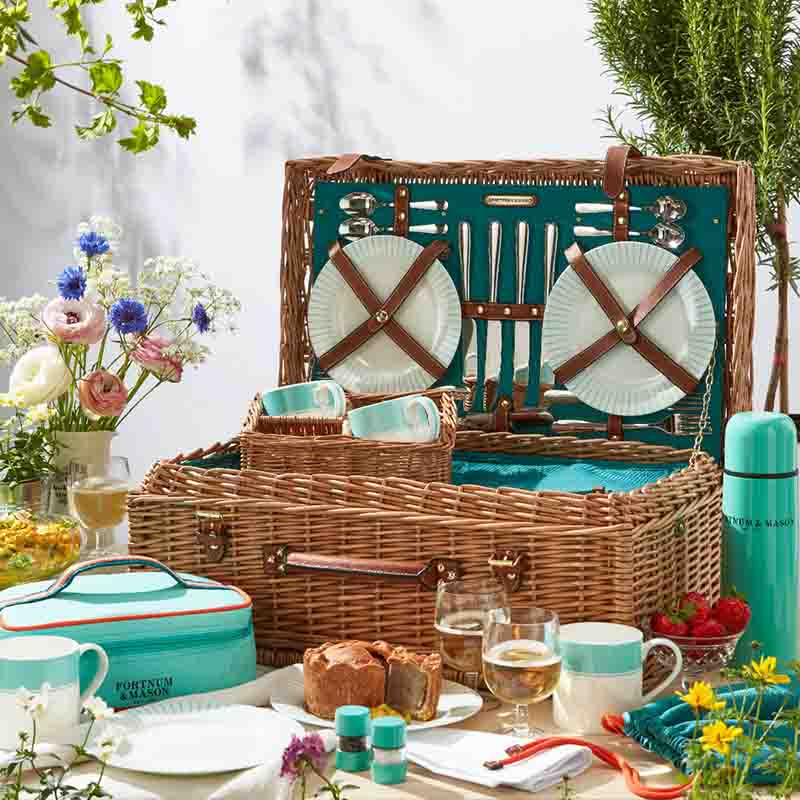 Fortnum's Stripe Picnic Hamper for Four, Eau De Nil-0