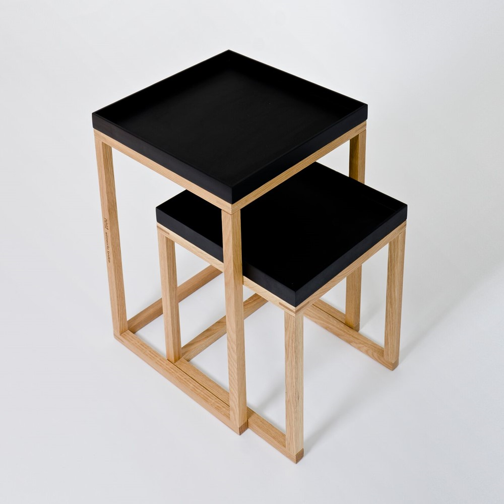 Pair of nest tables, H58.5 x W36 x D36cm, Black/Oak-3