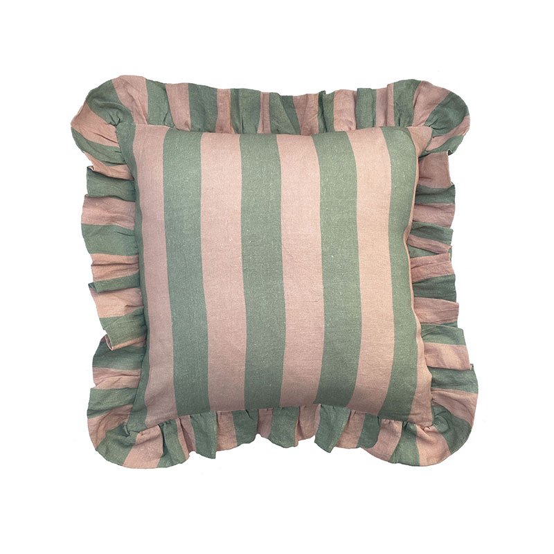 Wide Stripe Cushion Cover, 45cm x 45cm, Blush & Sage-1