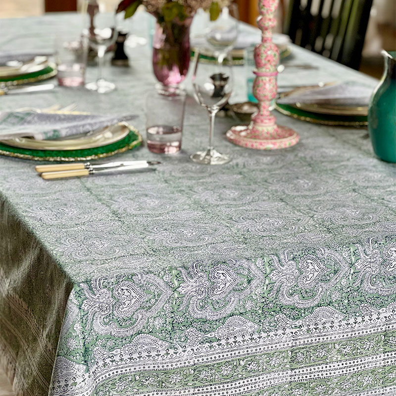 Baroque Tablecloth, 180 x 360cm, Jade-0