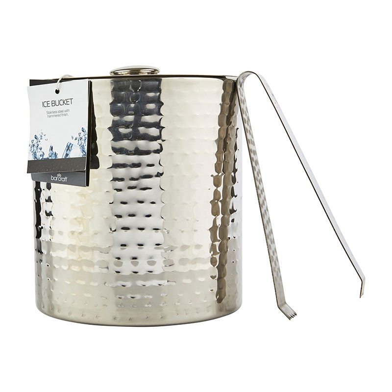 Ice bucket with lid and tongs, 1.5 litre, hammered metal-2