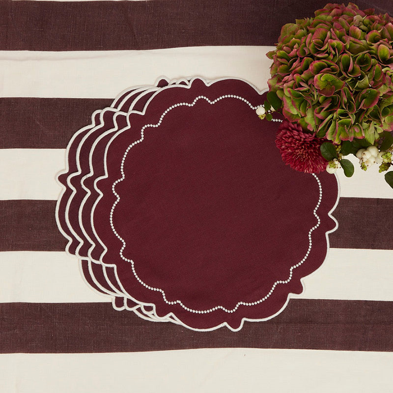 Abigail Set of 4 Placemats, D40cm, Burgandy-1