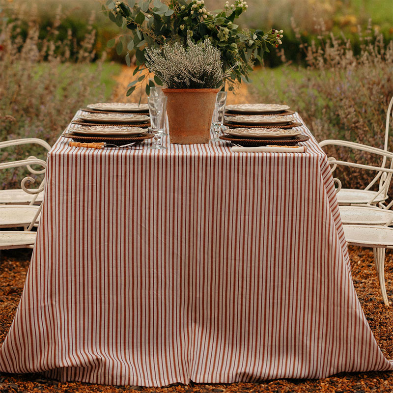 Victoria Striped Linen Tablecloth, 160 x 260cm, Dusty Rosewood-0