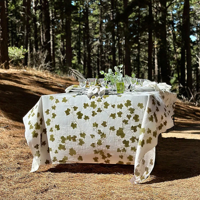 Ivy Herbarium Linen Tablecloth, 165 x 300cm, Green-3