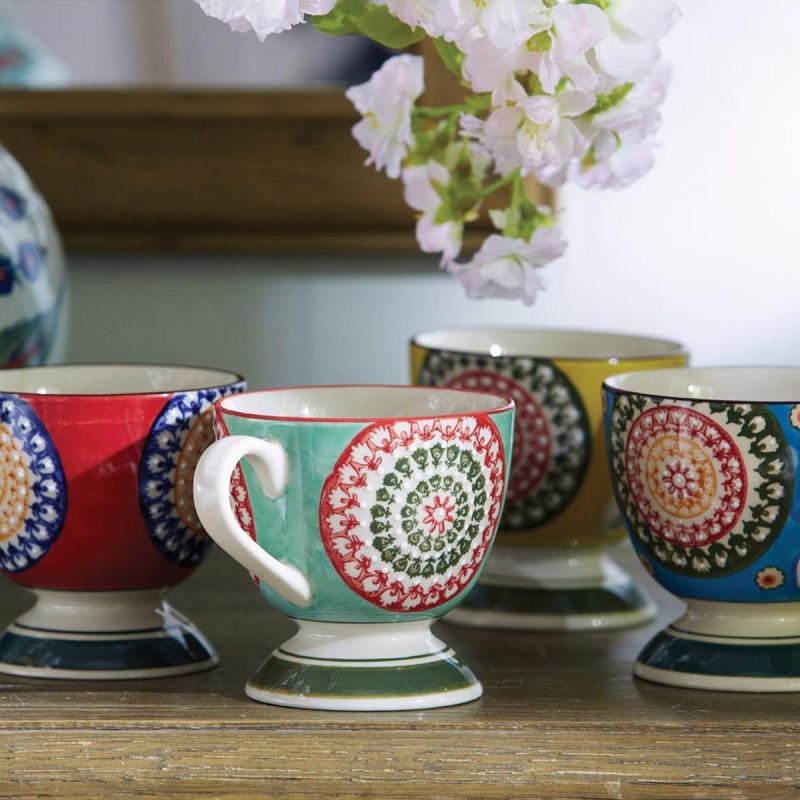Disok Set Di 4 Tazze Con Fiori In Ceramica, Regalo In Astuccio A Vaso, Multicolore