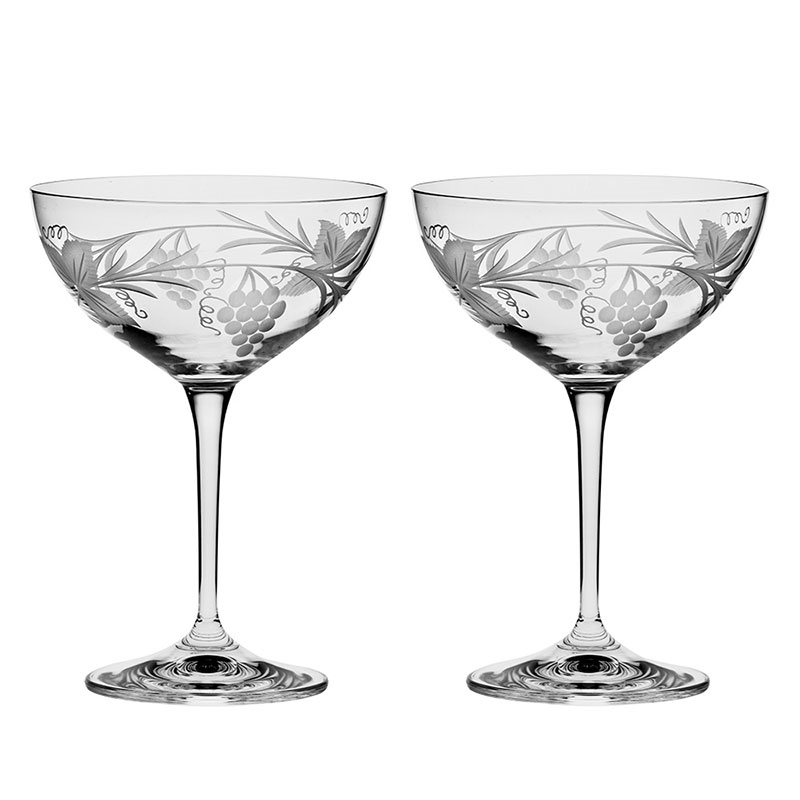 Grapevine Set of 2 Saucer Champagne, 210ml, Clear-0