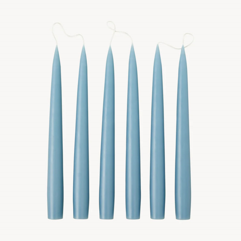 Set of 6 Tapered Dinner Candles, H25cm, Grey Blue-0