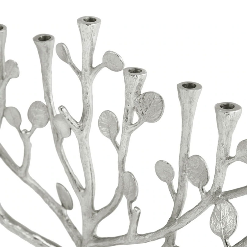 Botanical Leaf Menorah, H30.5cm, Nickeplate-2