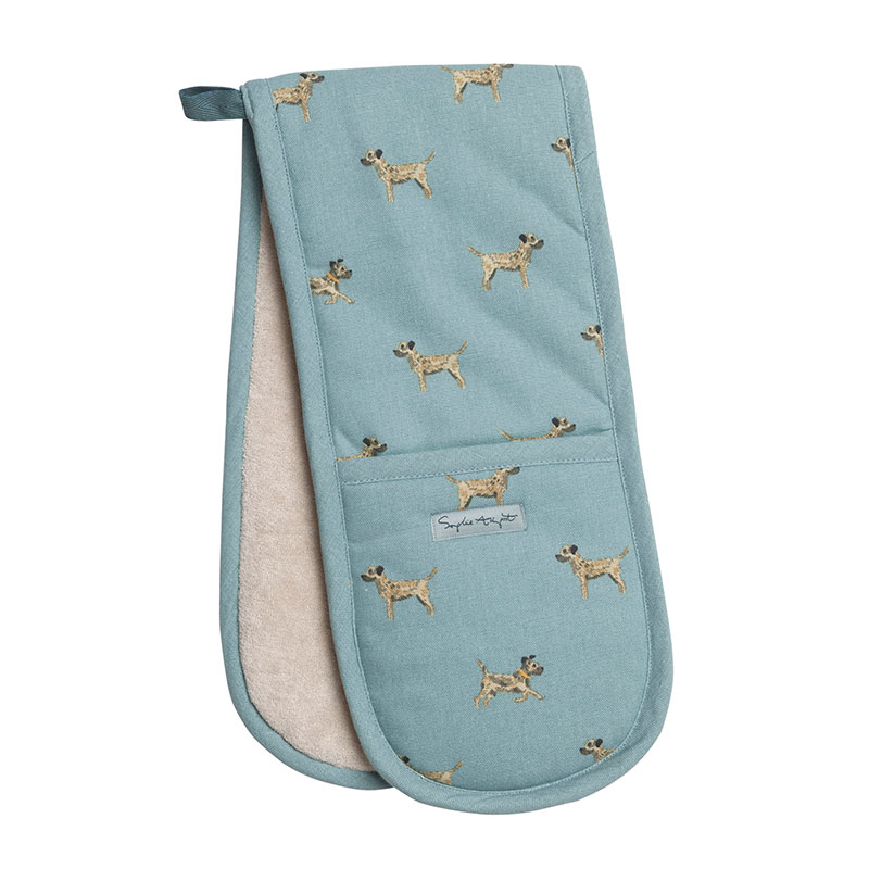 Border Terrier Double Oven Glove, Teal, Taupe, Brown-0