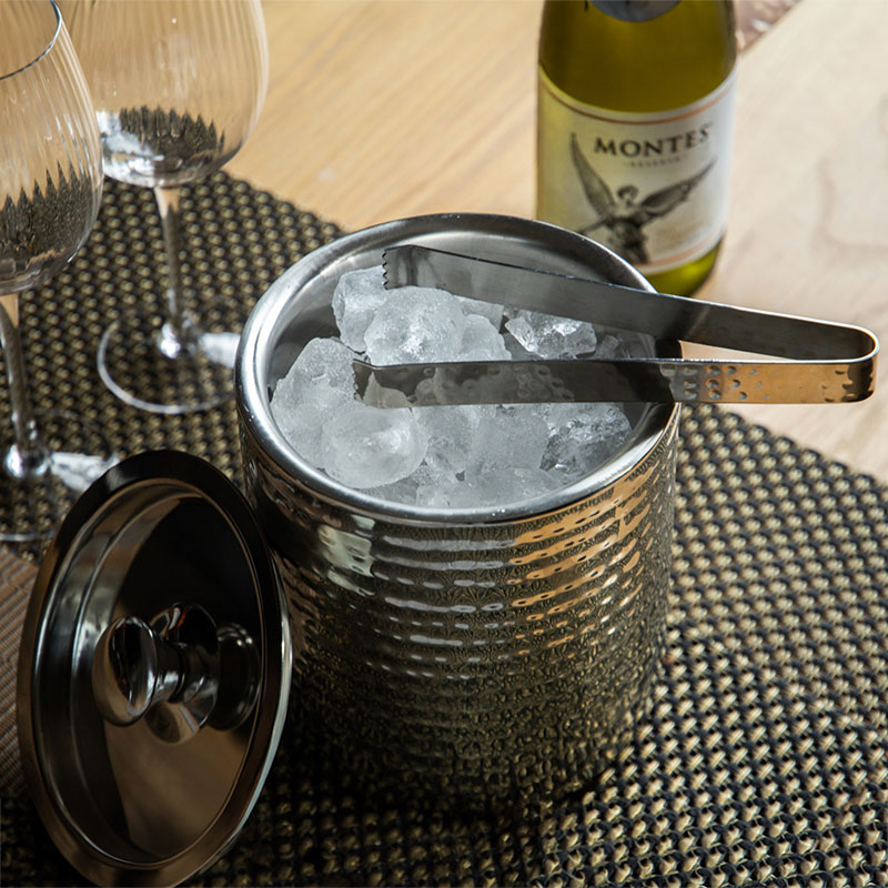 Ice bucket with lid and tongs, 1.5 litre, hammered metal-0