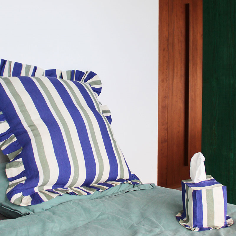 Stripe Cushion Cover, 60 x 60cm, Cobalt & Sea Green-0