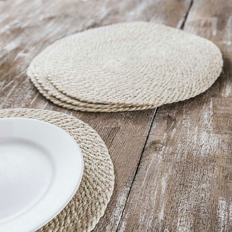 Jute Set of 4 Placemats, D38cm, Natural-0