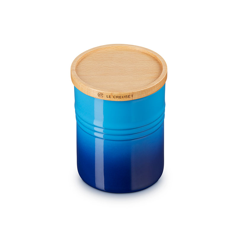 Stoneware Medium Storage Jar with Wooden Lid, Azure-1