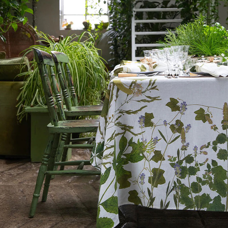 Herb Garden Linen Tablecloth, 165 x 250cm, Green-6