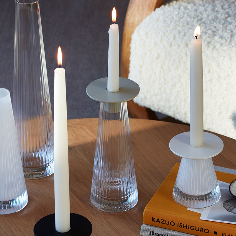 Beacon Candle Holder, H22cm, Concrete Grey & Clear-5