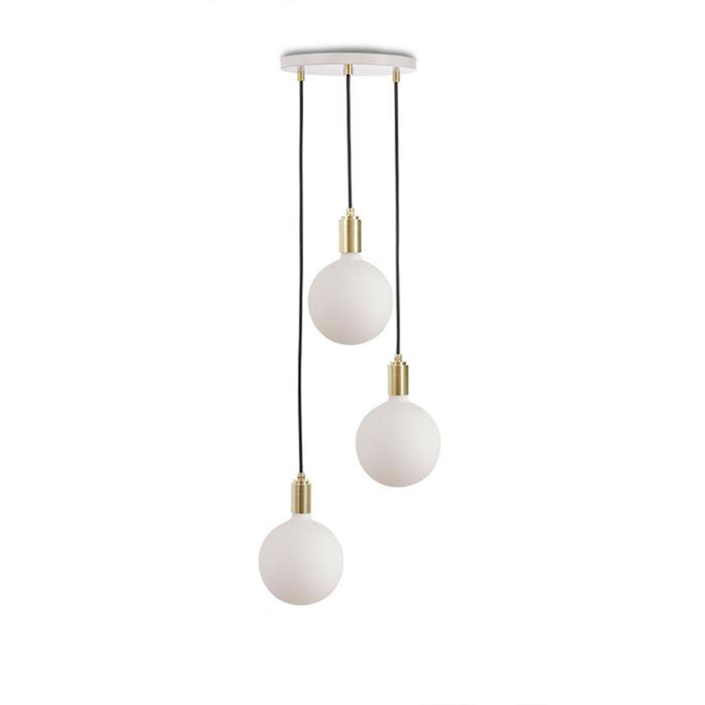 Canopy & Sphere Bulb Triple ceiling plate & pendant set, H400 x W25cm, White & Brass-1