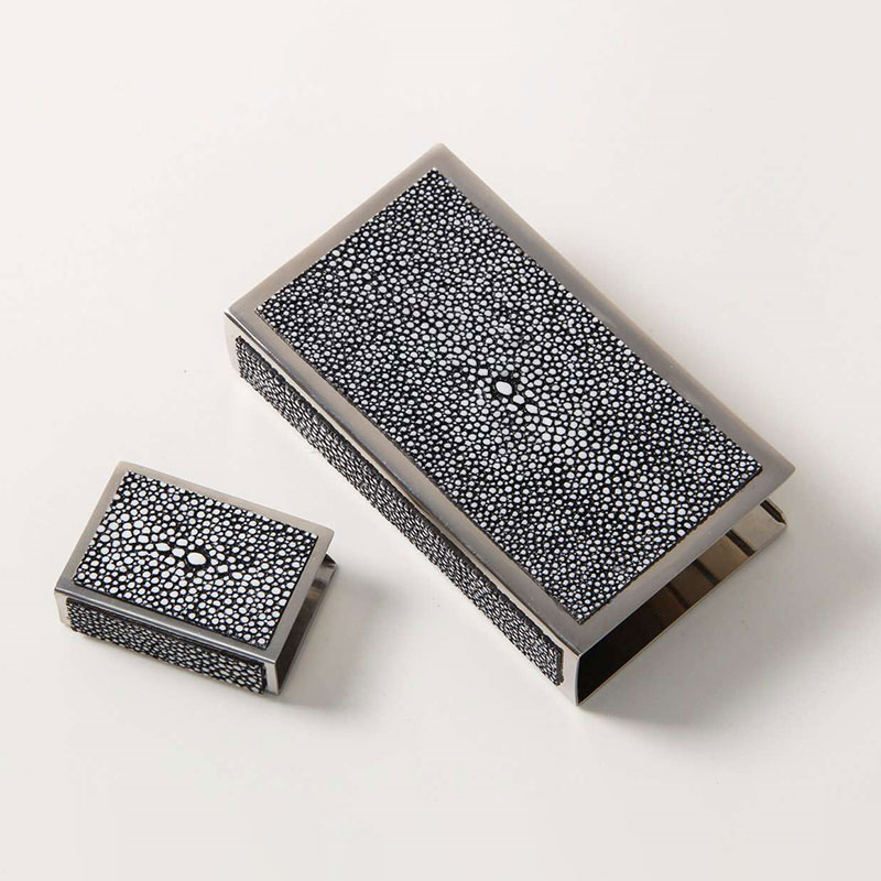 Large Match Box Holder, 13 x 7cm, Charcoal Shagreen-2