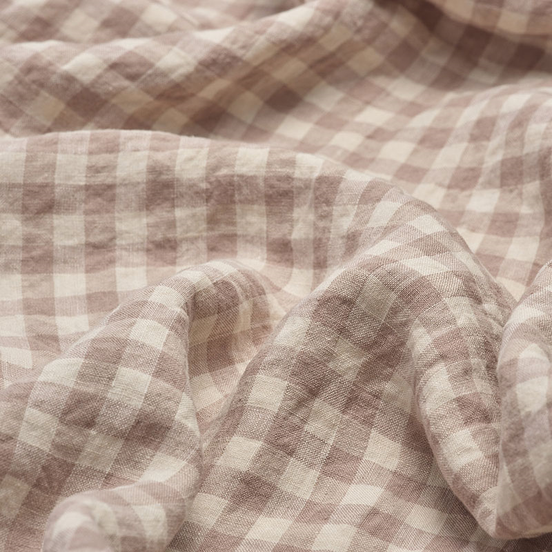 Gingham Linen Fitted Sheet, Double, Mushroom-3