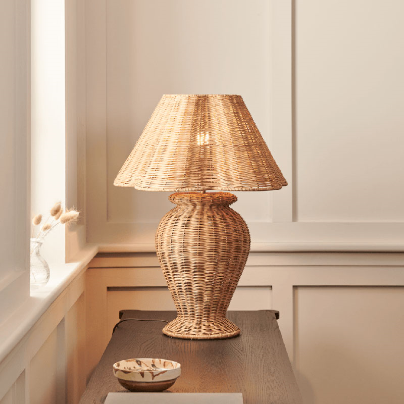 Athena Table Lamp & Scalloped Rattan Shade, H60.5cm, Brown-0